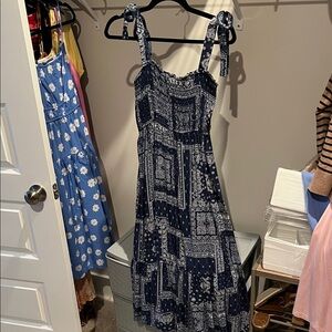 Blu Pepper Navy Bandana-Print Tie-Shoulder Maxi Dress
